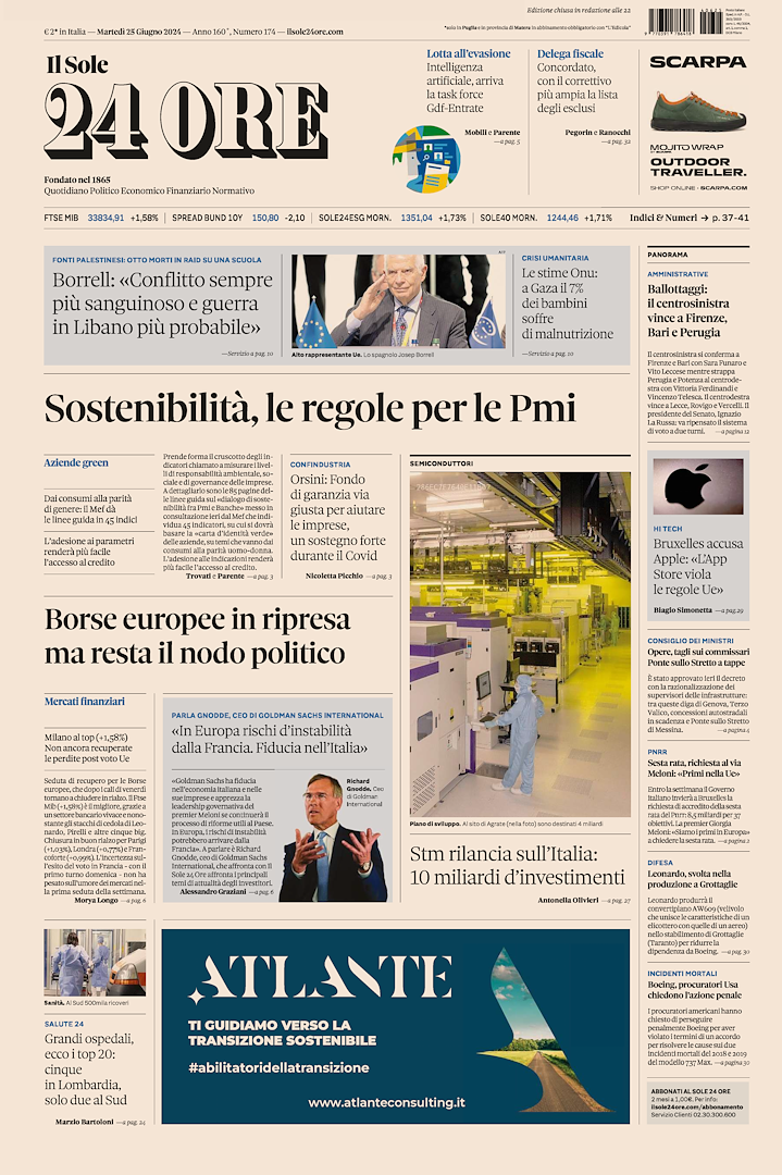 Atlante: ci trovi in prima pagina su “Il Sole 24 Ore”