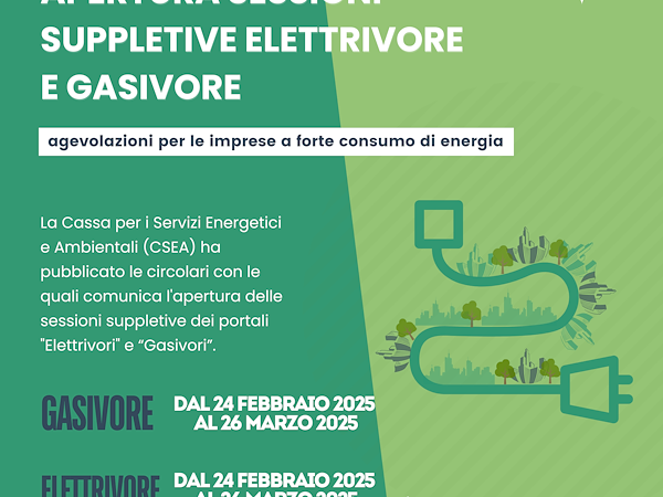 Apertura sessioni suppletive per agevolazioni imprese elettrivore e gasivore