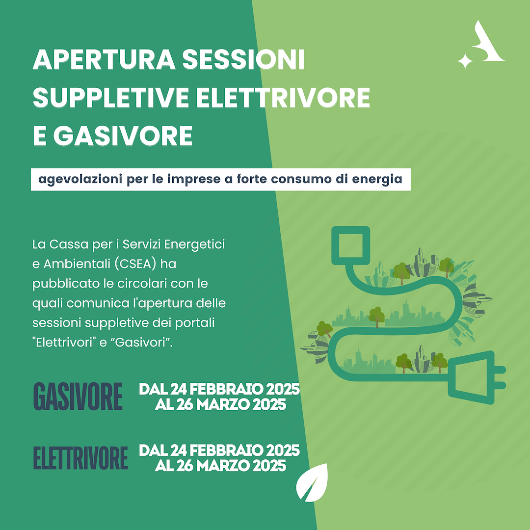 Apertura sessioni suppletive per agevolazioni imprese elettrivore e gasivore